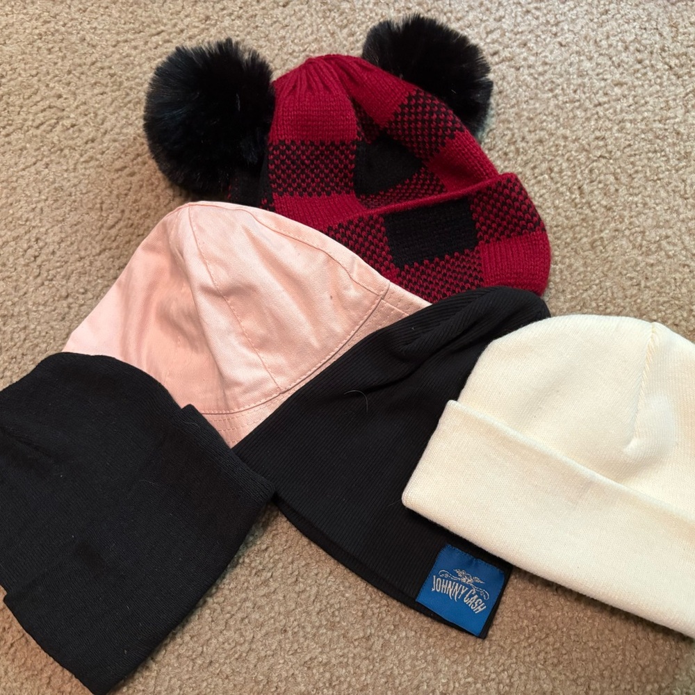 Stylish Kids Hat Collection - Black, Pink, Red, and Cream
